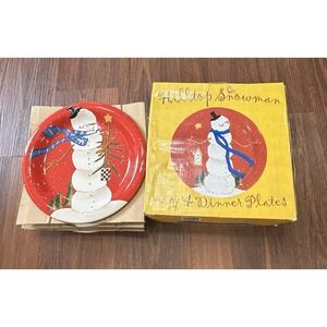 Hilltop Snowman Certified International Set of 4 Christmas Dinner Plates New